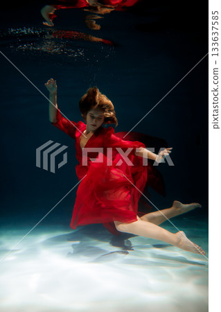 Dreamlike aquatic scene, Underwater tale with dramatic lighting Dreamlike aquatic scene, Underwater tale with dramatic lighting 133637585