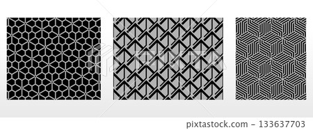 Geometric set of seamless black and gray patterns. Simple vector graphics 133637703