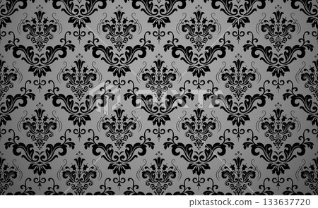Floral pattern. Seamless vector background. Vintage wallpaper in the Baroque style. Gray and black ornament for fabric, wallpaper, packaging. Ornate Damask flower illustration 133637720