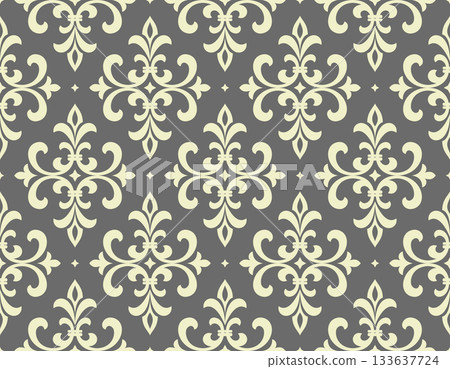 Floral pattern. Seamless vector background. Vintage wallpaper in the Baroque style. Gray and beige ornament for fabric, wallpaper, packaging. Ornate Damask flower illustration 133637724