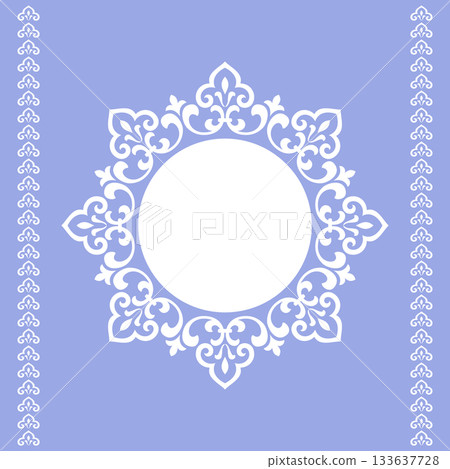 Decorative frame Elegant vector element for design in Eastern style, place for text. Floral blue and white border. Lace illustration for invitations and greeting cards 133637728