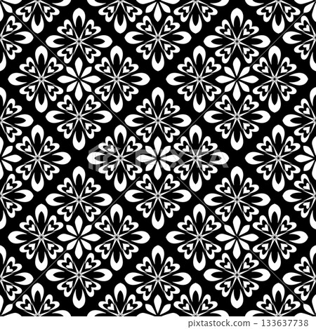 Flower geometric pattern. Seamless vector background. White and black ornament. 133637738