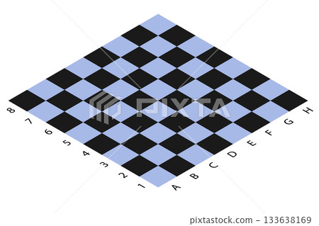 3D Isometric Chessboard Grid with Algebraic Coordinates - Blue and Black Pattern. 3D Isometric Chessboard Grid with Algebraic Coordinates - Blue and Black Pattern. 133638169