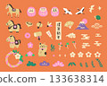2026 Japanese New Year horse and lucky symbol illustration set 133638314
