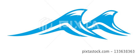 Blue wave icon of sea and ocean ripple water or tide surfs, vector symbol. Water waves of sea tide ripple or ocean surf flow with stormy waves for marine sailing, swimming or nautical design 133638363