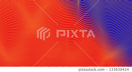 Wavy Line Op Art Background - Hot Red and Cold Blue Gradient with Distortion. Wavy Line Op Art Background - Hot Red and Cold Blue Gradient with Distortion. 133638424