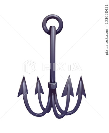 Corsair pirate cartoon boarding hook weapon fantasy game icon. Medieval naval weapon, army accessory arcade icon, corsair pirate isolated gaming vector object. Filibuster ship boarding hook game item 133638431