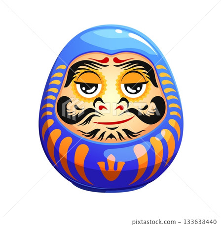 Cartoon Japanese chill blue daruma doll. Asia luck symbol , Japanese culture samurai toy vector personage. Japan traditional Daruma doll or Asian Bodhidharma face character with calm face Cartoon Japanese chill blue daruma doll. Asia luck symbol , Japanese culture samurai toy vector personage. Japan traditional Daruma doll or Asian Bodhidharma face character with calm face 133638440