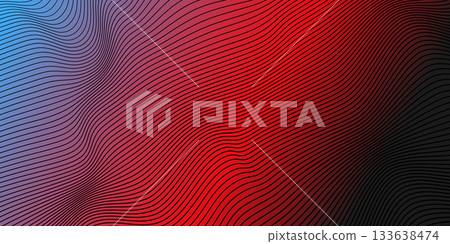 Abstract Wavy Line Background - Red, Blue, and Black Sound Wave Texture. 133638474