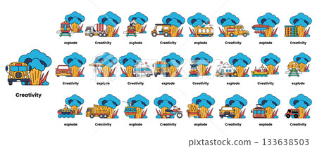 set of illustrations in the concept of bombs and creativity in a line style 133638503