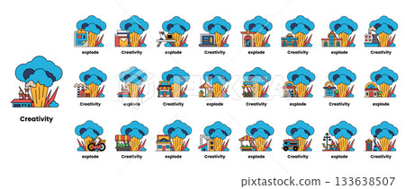 set of illustrations in the concept of bombs and creativity in a line style set of illustrations in the concept of bombs and creativity in a line style 133638507