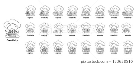 set of illustrations in the concept of bombs and creativity in a line style set of illustrations in the concept of bombs and creativity in a line style 133638510