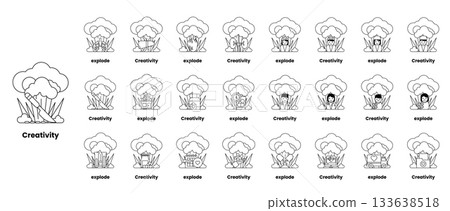 set of illustrations in the concept of bombs and creativity in a line style 133638518