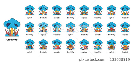 set of illustrations in the concept of bombs and creativity in a line style 133638519