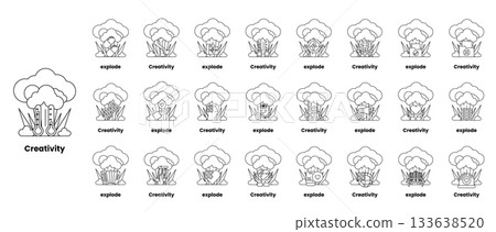 set of illustrations in the concept of bombs and creativity in a line style 133638520