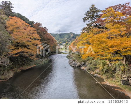 禦岳峽谷的秋葉（日本百大名水之一） 133638643