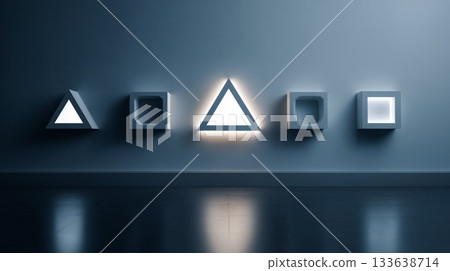 牆壁上鑲嵌著閃閃發光的幾何圖形，象徵差異化和選擇。 133638714