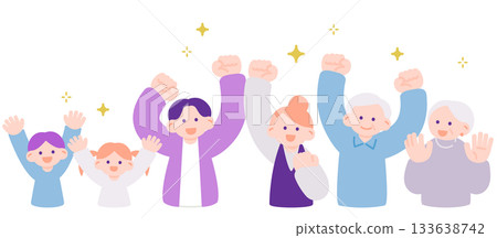 Illustration set of people celebrating with cheers and fist pumps 133638742