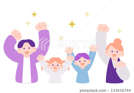 一組插圖,描繪了與家人分享喜悅時擊掌歡呼的場景。 一組插圖,描繪了與家人分享喜悅時擊掌歡呼的場景。 133638744