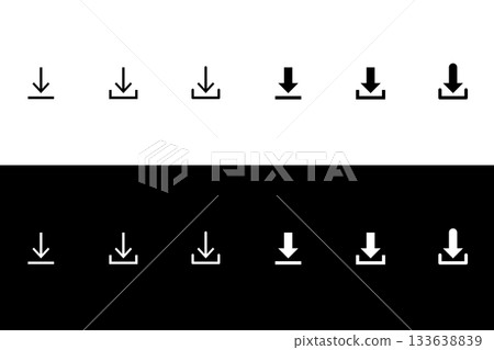 Minimal Download Icon Set (Thin Line and Solid) - UI/UX and Data Transfer Symbols. 133638839