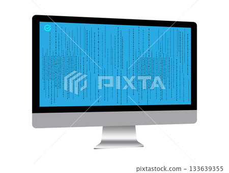 Computer Monitor Displaying Matrix Code Data on Blue Screen - Technology Concept. 133639355