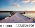 Pier at Lake Ogawara in snowy winter 133639456