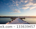 Pier at Lake Ogawara in snowy winter 133639457
