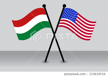 Hungary vs. USA Crossed Flags: International Relations and Competition Graphics. Hungary vs. USA Crossed Flags: International Relations and Competition Graphics. 133639516