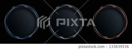 Dark Metallic Circle Frames Glowing Abstract Technology Background Template Highlighting the color variations, material, shape Dark Metallic Circle Frames Glowing Abstract Technology Background Template Highlighting the color variations, material, shape 133639536