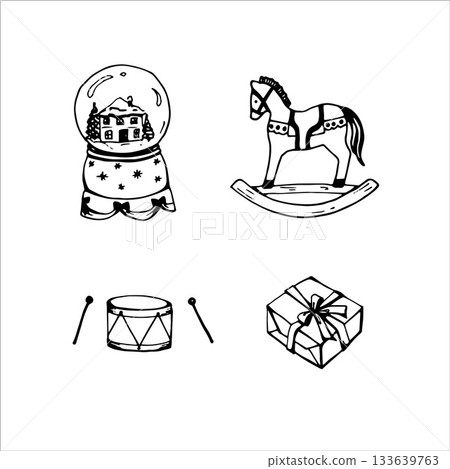 Hand drawn Christmas toys set  133639763