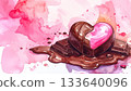 Valentine's Day watercolor painting of melting heart-shaped chocolate 133640096