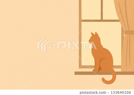 Illustration with copy space of a cat looking outside by the window 133640108