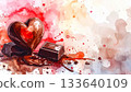 Valentine's Day watercolor painting of melting heart-shaped chocolate 133640109