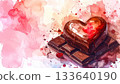 Valentine's Day watercolor painting of melting heart-shaped chocolate 133640190