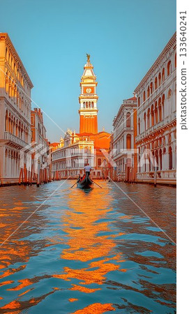 Gondola ride at sunset cityscape reflection classic architecture travel image 133640241