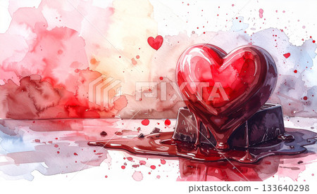 Heart-shaped chocolate melts Valentine's Day love 133640298
