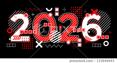 2026 Happy New Year . Christmas symbols 2026 . Background of geometric shapes. Vector illustration. 2026 Happy New Year . Christmas symbols 2026 . Background of geometric shapes. Vector illustration. 133640443