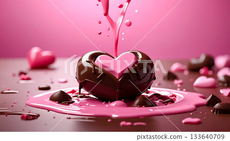 Heart-shaped chocolate melts Valentine's Day love 133640709