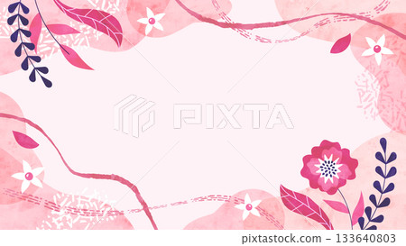 Spring breeze, flowers and plants background frame Spring natural floral watercolor illustration frame 133640803