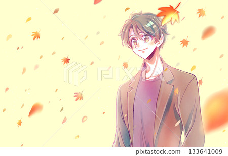 Refreshing man, black hair, autumn leaves Refreshing man, black hair, autumn leaves 133641009