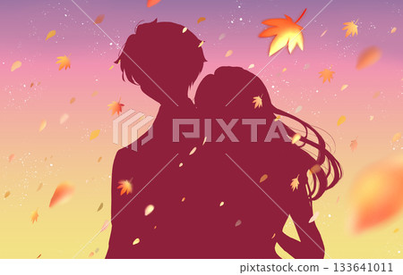 Men and women going out, autumn leaves, silhouette, dusk Men and women going out, autumn leaves, silhouette, dusk 133641011