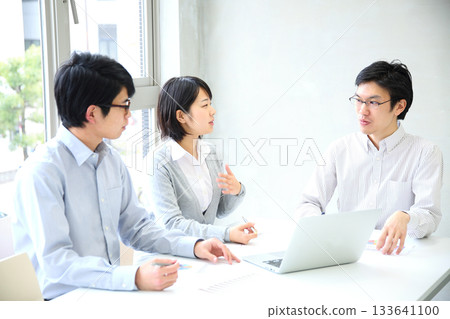 Young employees holding a planning meeting at the company Young employees holding a planning meeting at the company 133641100