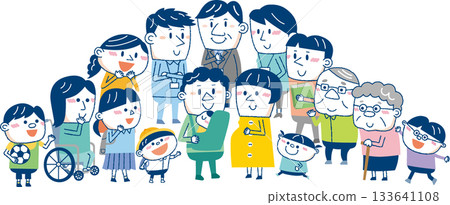 Image of community support for child-rearing families: Illustration of diverse people, pregnant women, and fathers 133641108