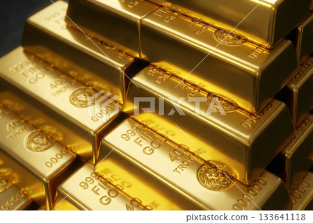 成堆的金條（金錠）－資產累積和財富的象徵。 133641118