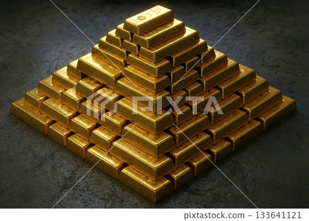 金字塔形的金條堆－象徵資產累積和財富。 133641121