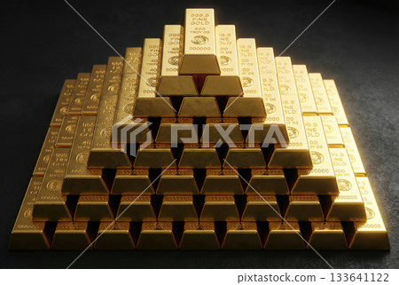 Pyramid-shaped piles of gold bars (ingots) - a symbol of asset building and wealth 133641122