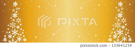 Christmas tree banner made of snowflakes, gold background copy space 133641234