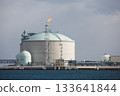 LNG (liquefied natural gas) storage tanks on shore 133641844