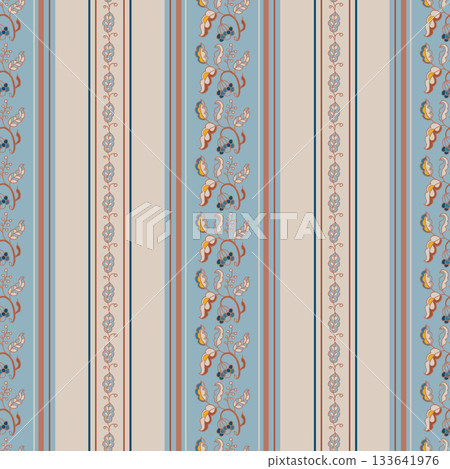 Ornamental Blue Beige Vertical Stripe 133641976