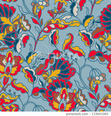 Dense Ornamental Blue Floral Pattern Dense Ornamental Blue Floral Pattern 133641983
